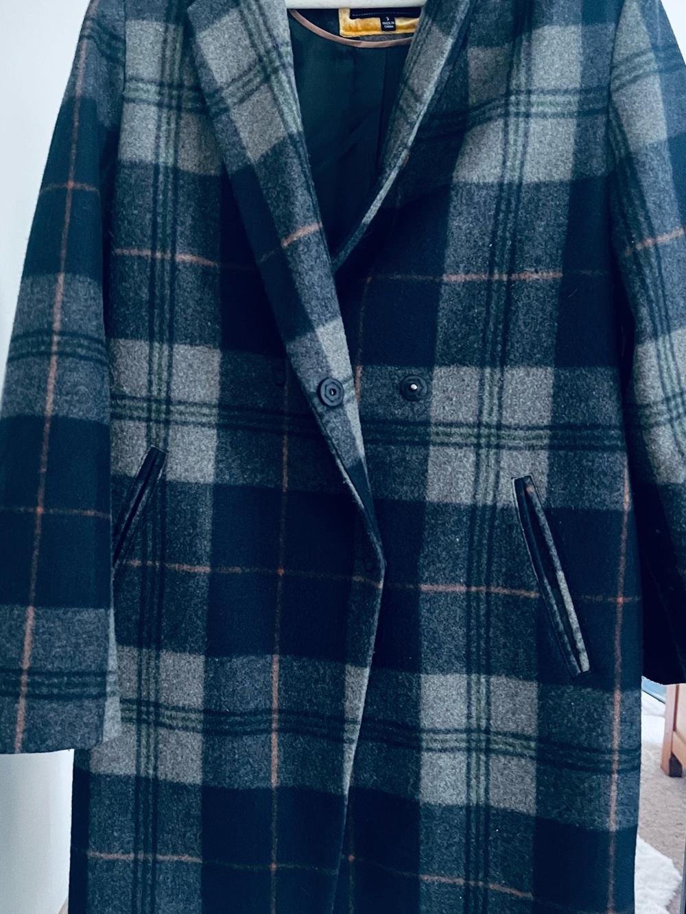 Sam Edelman Womens Plaid Long Wool-Blend Coat - Navy S lighter weight